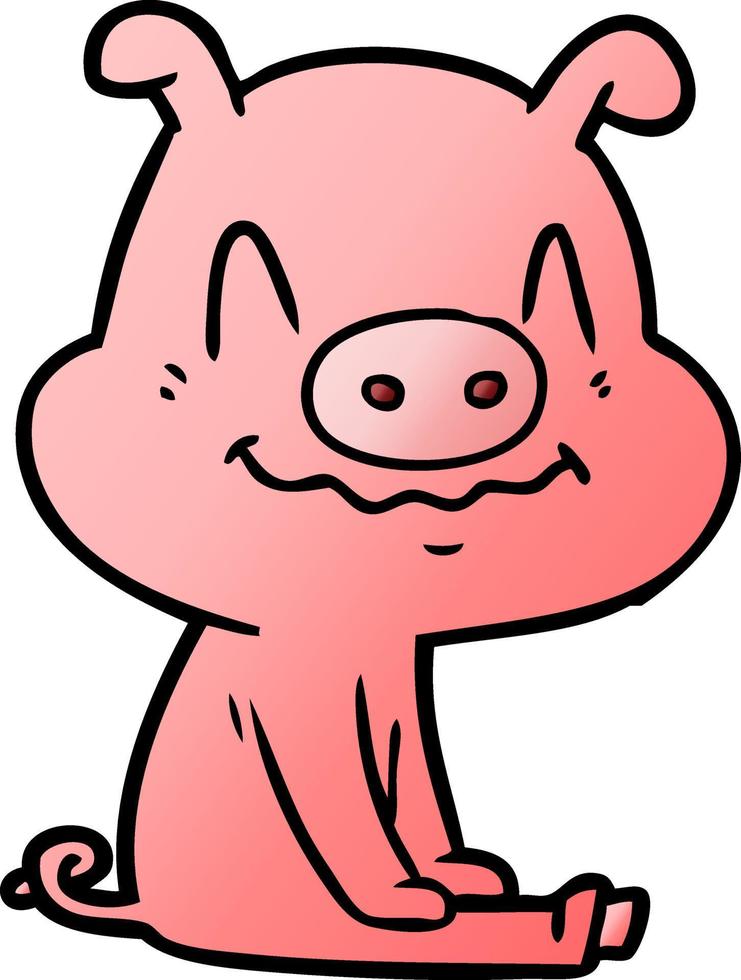 cerdo de dibujos animados nervioso sentado vector