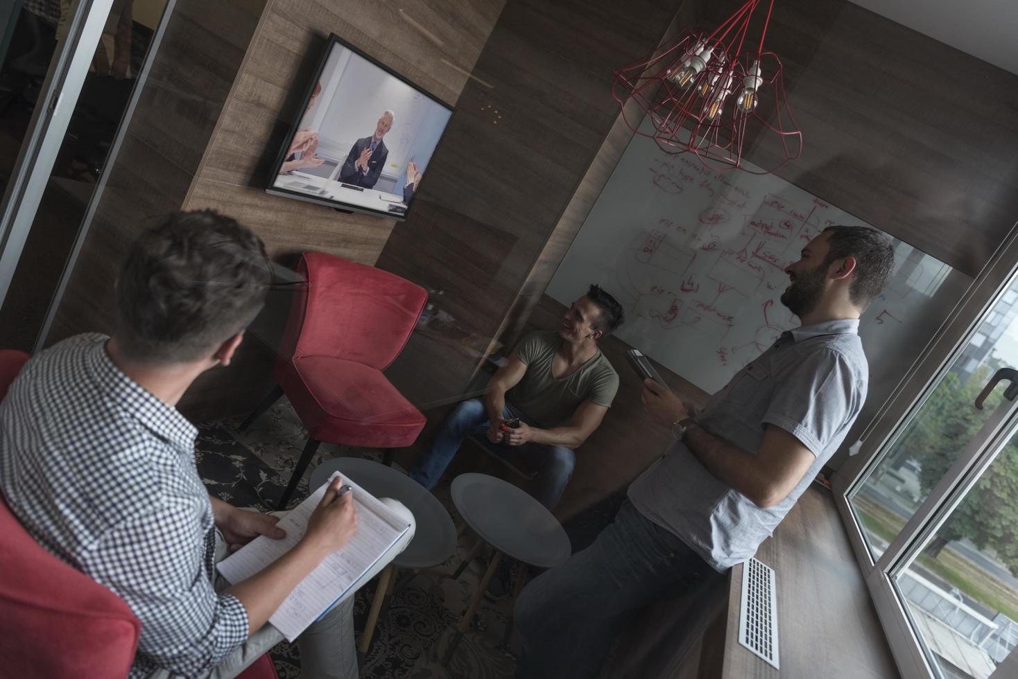 start up business people group attending videoconference call photo