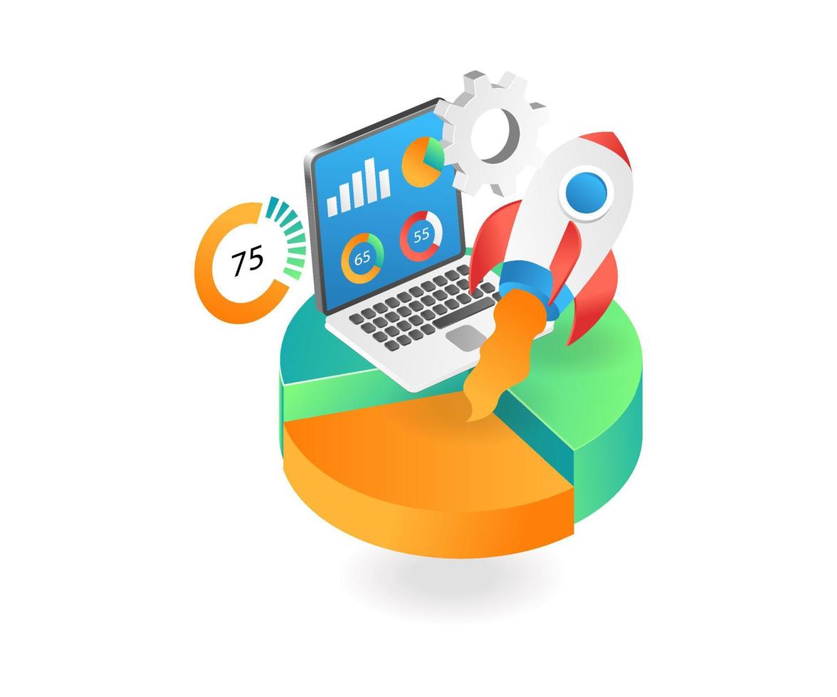 Rocket flying off pie chart vector