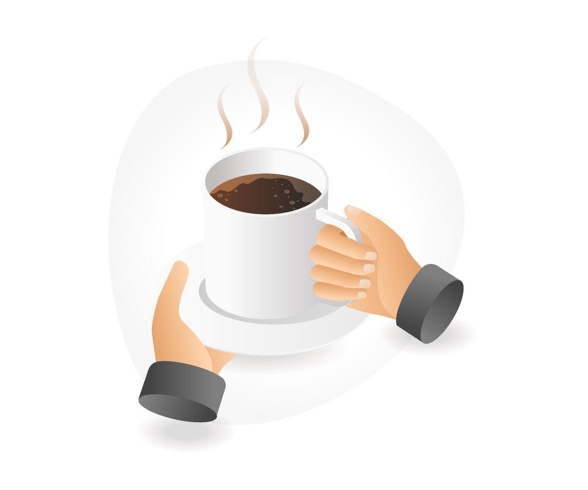 Hands carrying a cup of coffee vector