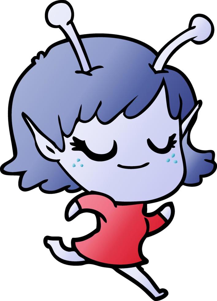 dibujos animados de niña alienígena sonriente corriendo vector