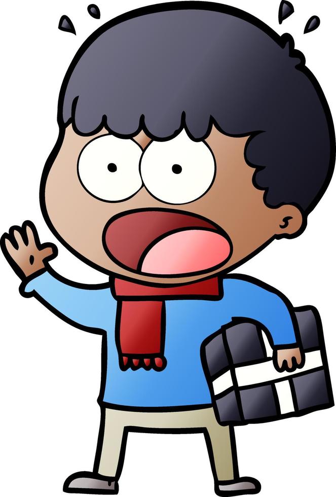 cartoon shocked man with gift vector