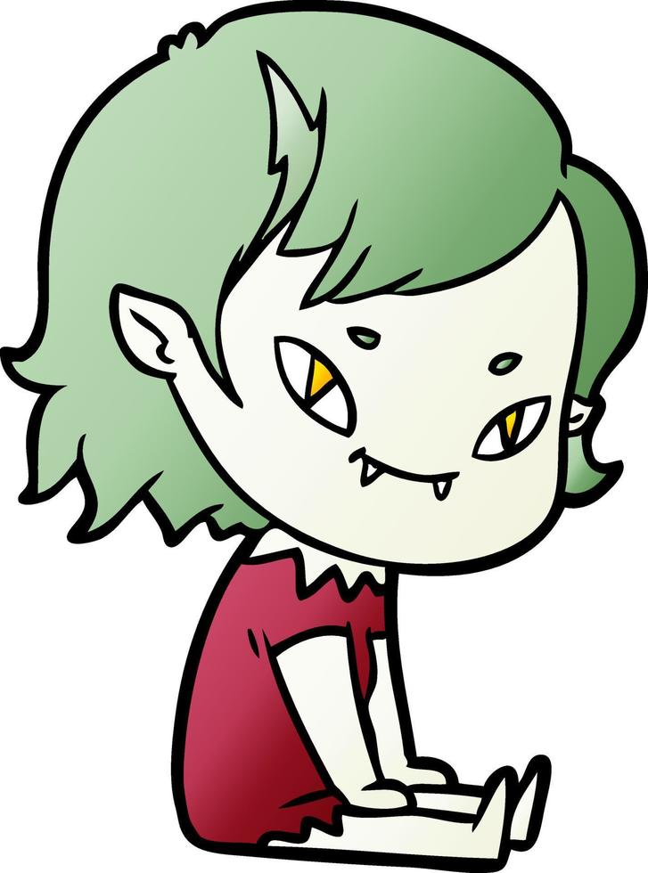 cartoon friendly vampire girl sat down vector