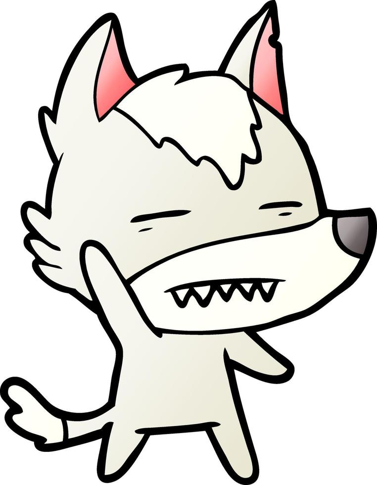 cartoon wolf waving showing teeth vector