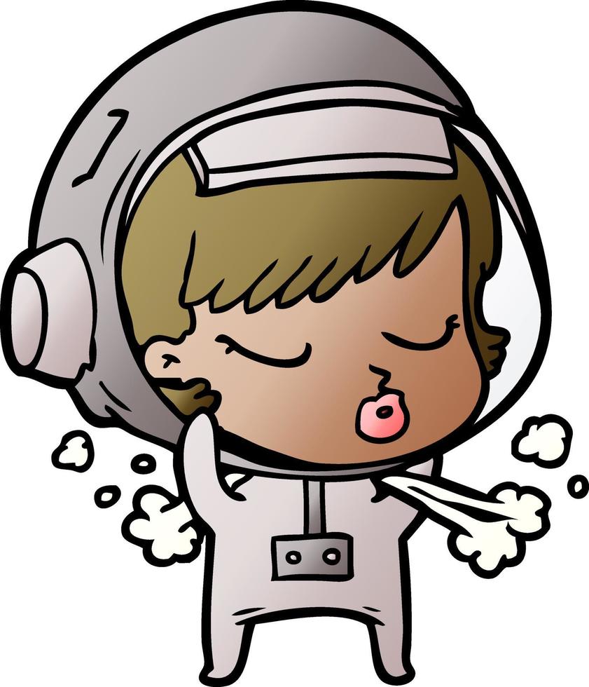 cartoon pretty astronaut girl taking off space helmet vector