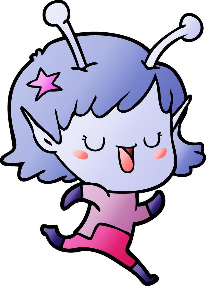 dibujos animados de niña alienígena feliz vector