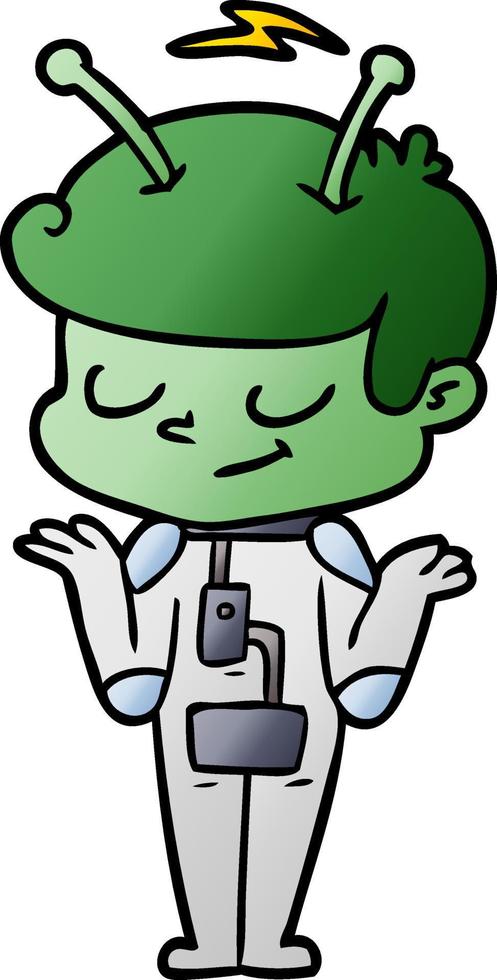 friendly cartoon spaceman shrugging vector