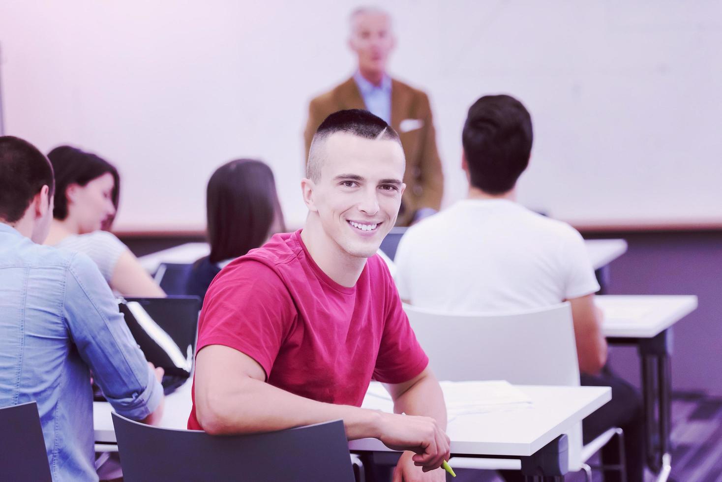 technology students group in computer lab school  classroom photo
