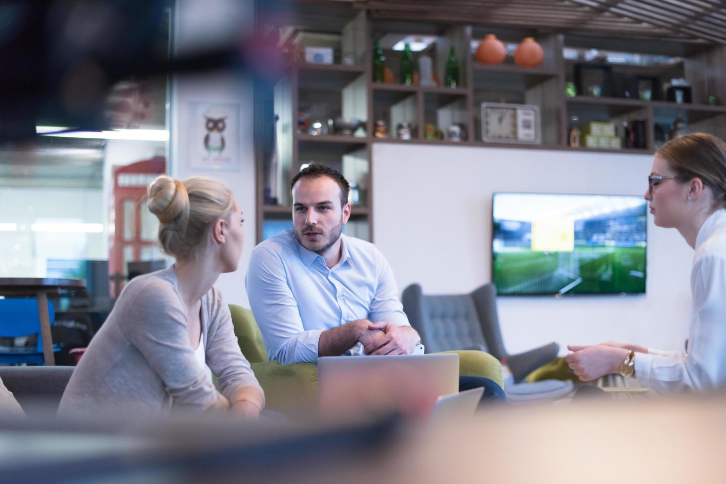Startup Business Team At A Meeting at modern office building photo
