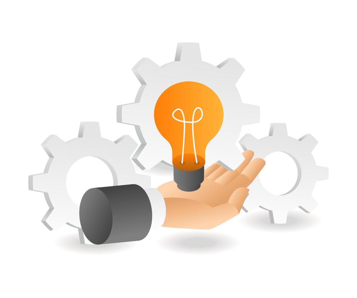 Hand with gear idea lamp vector