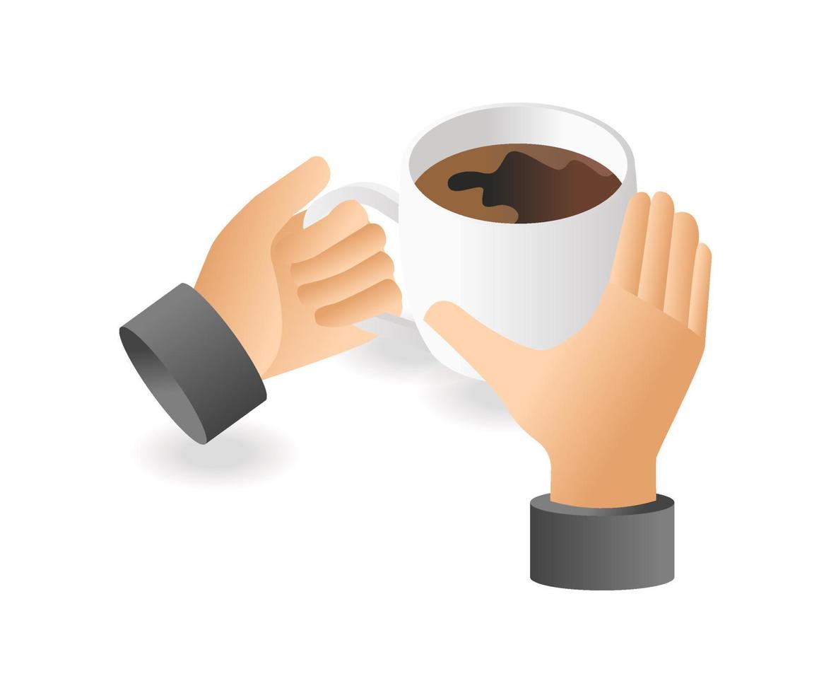 Hands carrying a cup of warm coffee vector