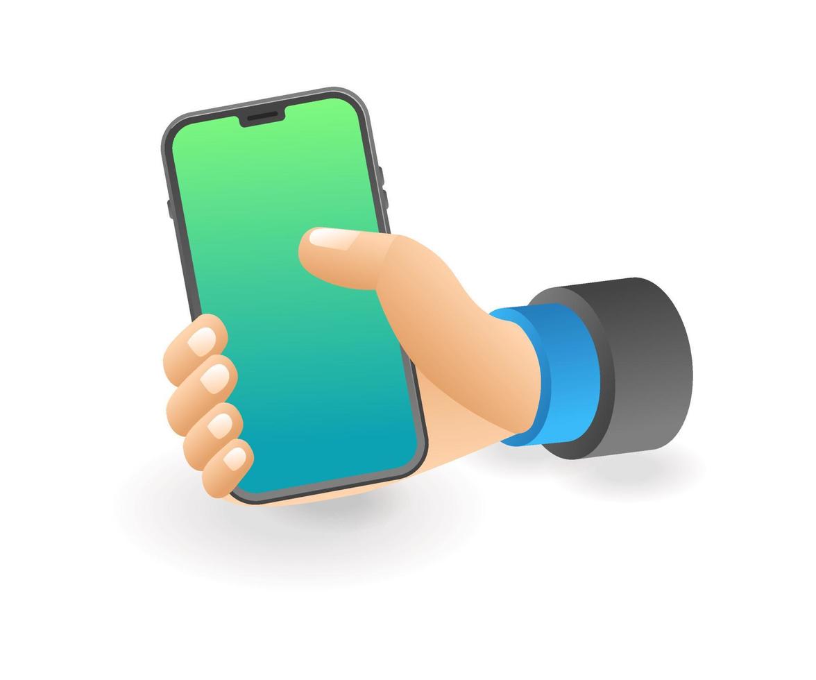 mano que sostiene la pantalla en blanco del teléfono inteligente vector