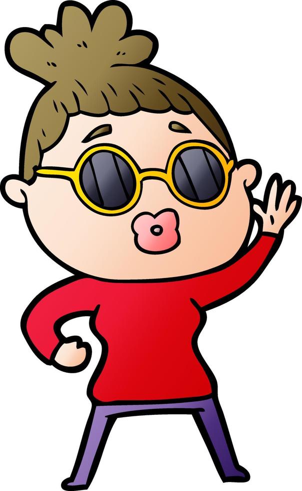 cartoon waving woman wearing sunglasses vector