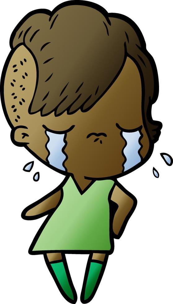 cartoon crying girl vector