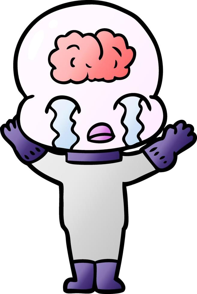 cartoon big brain alien crying vector