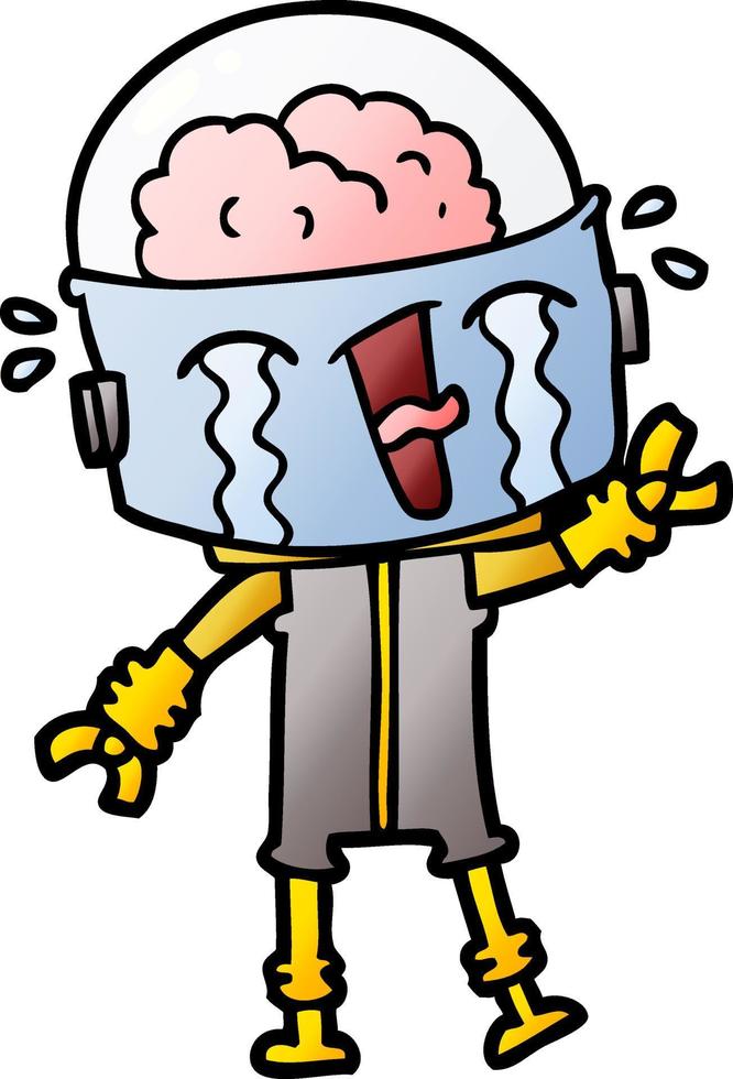 cartoon crying robot waving vector