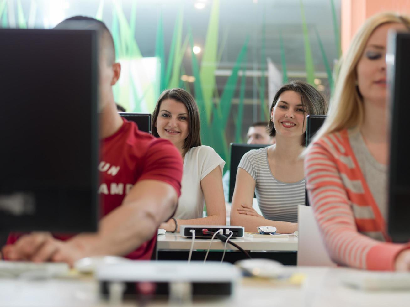 technology students group in computer lab school  classroom photo