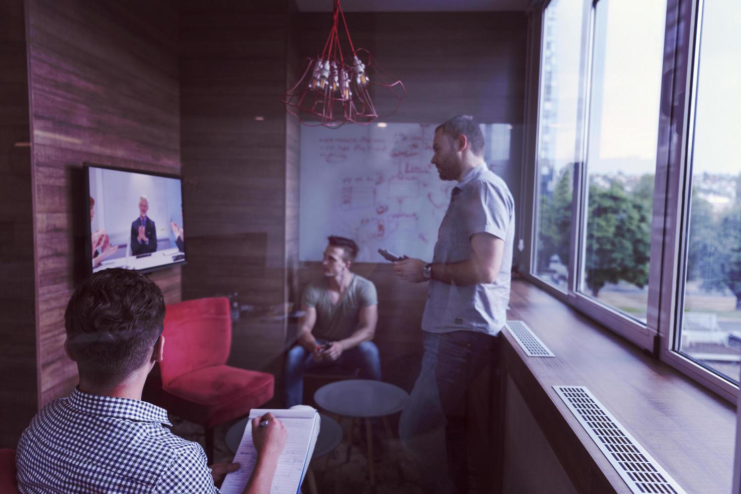 start up business people group attending videoconference call photo