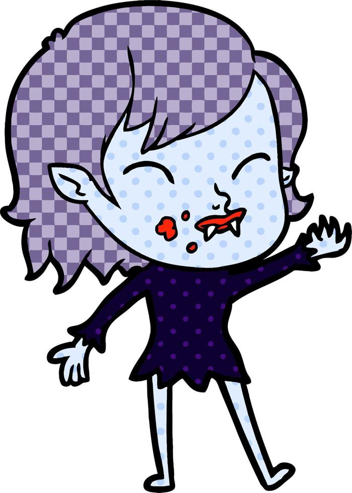 cartoon vampire girl with blood on cheek vector