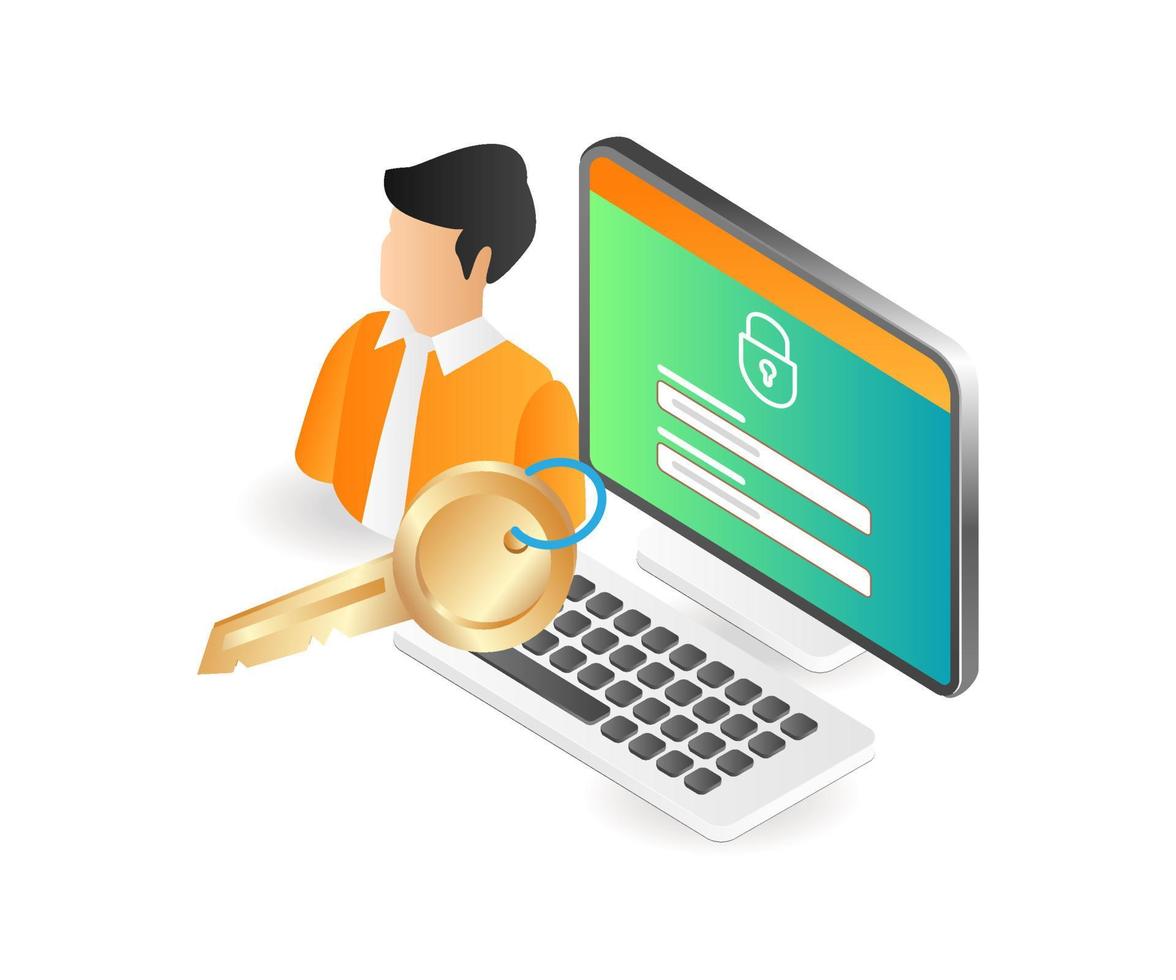 Personal computer account security lock vector