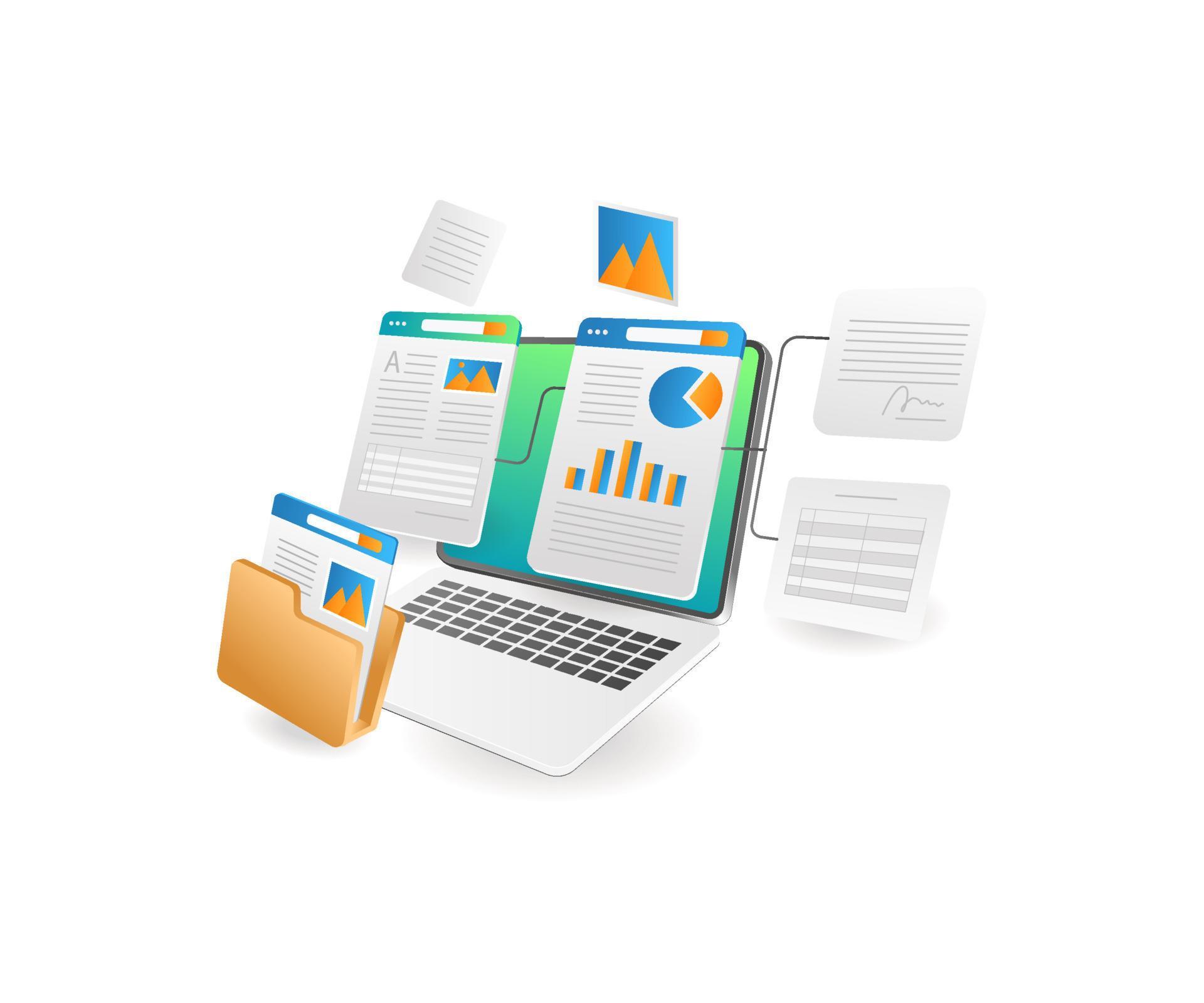 Computer with data network analysis 12445071 Vector Art at Vecteezy