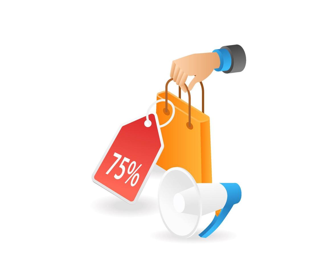 Carrying shopping bags with discount campaign vector