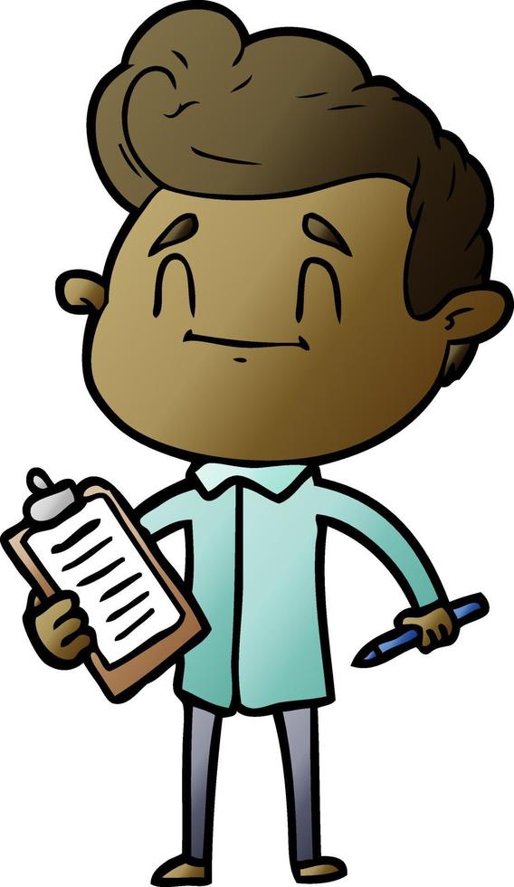 happy cartoon man with pen and clipboard vector