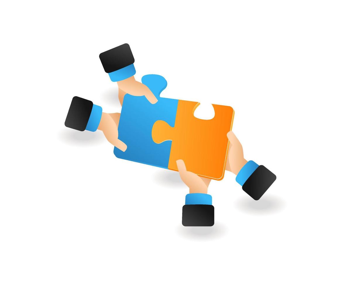 Two people putting the puzzle together vector