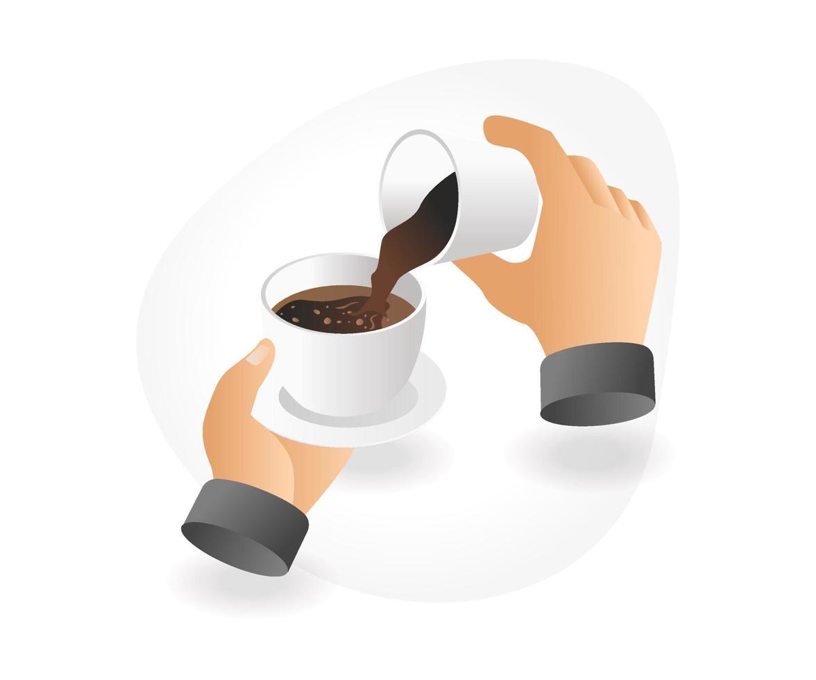 Hand pouring coffee mixture with glass vector