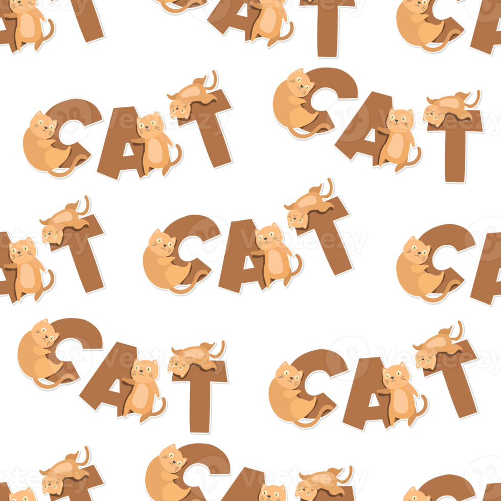 dessin animé de chat et motif de mots png