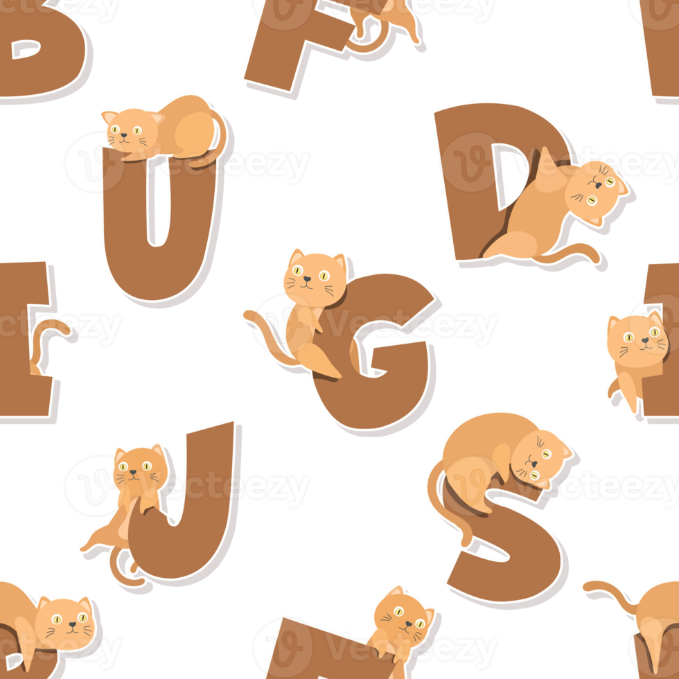 cat cartoon and alphabet pattern png