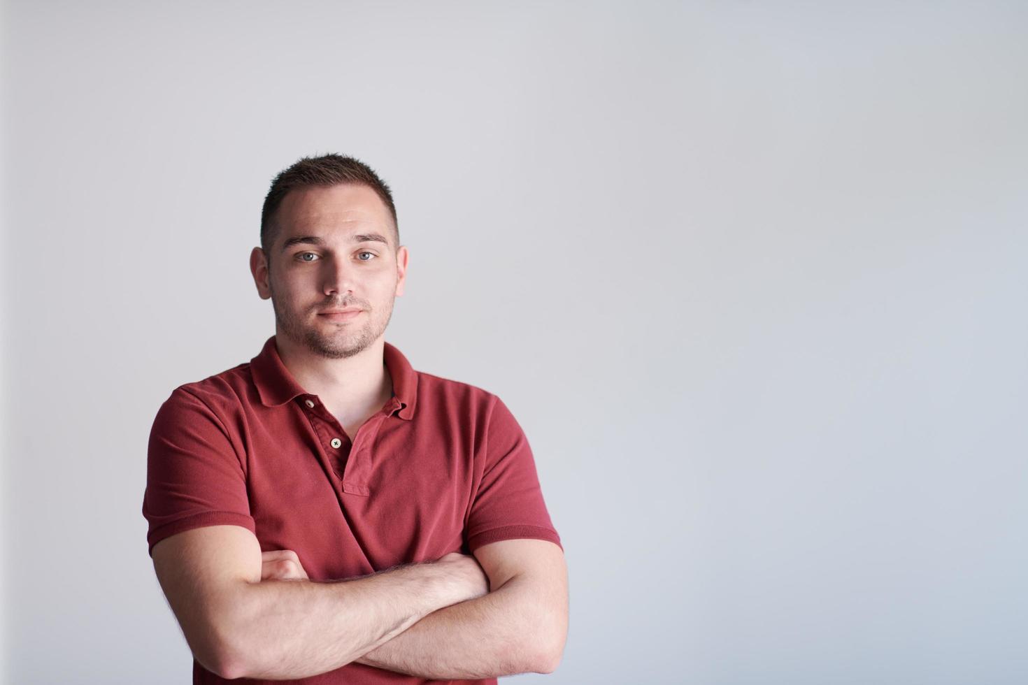 portrait of casual startup businessman wearing a red T-shirt photo