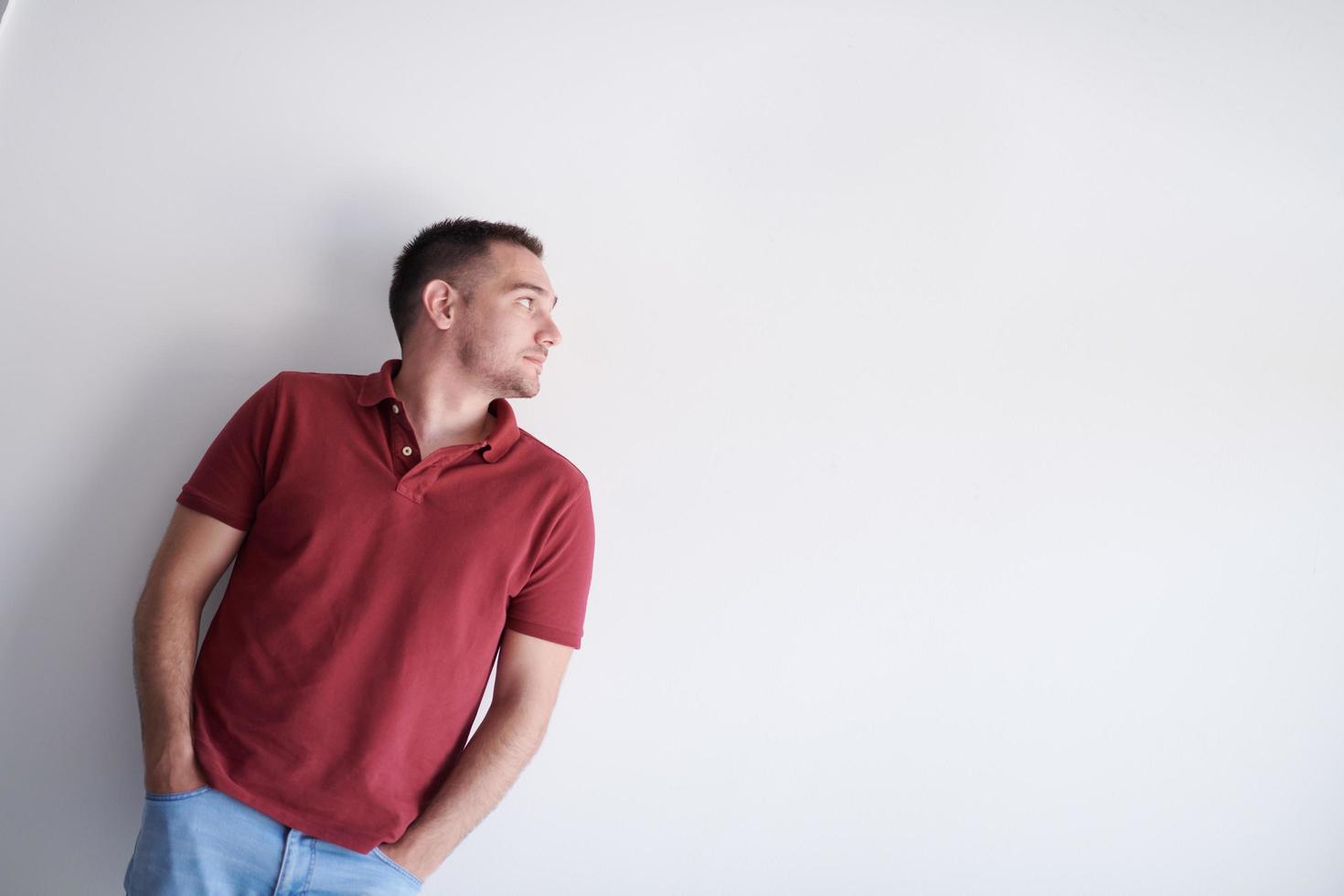 portrait of casual startup businessman wearing a red T-shirt photo