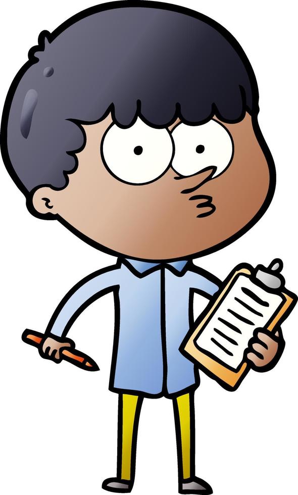 cartoon curious boy taking notes vector