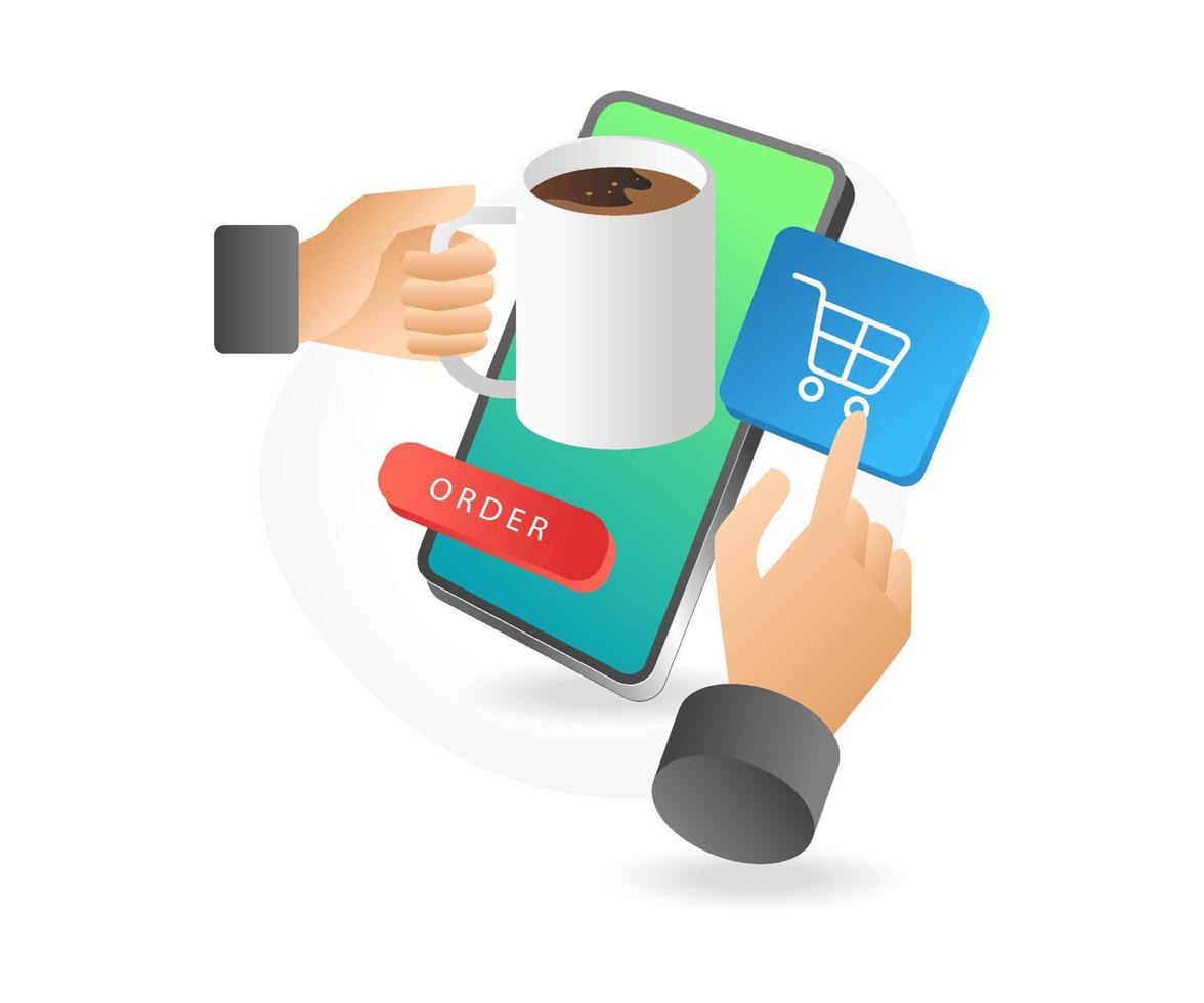 Shop coffee with smartphone vector