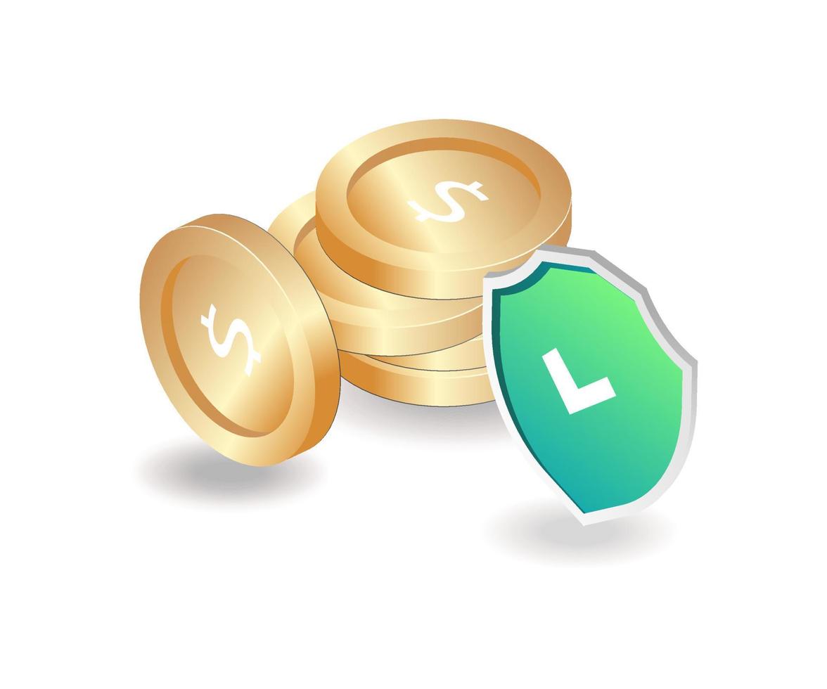 Shield symbol and pile of coins vector