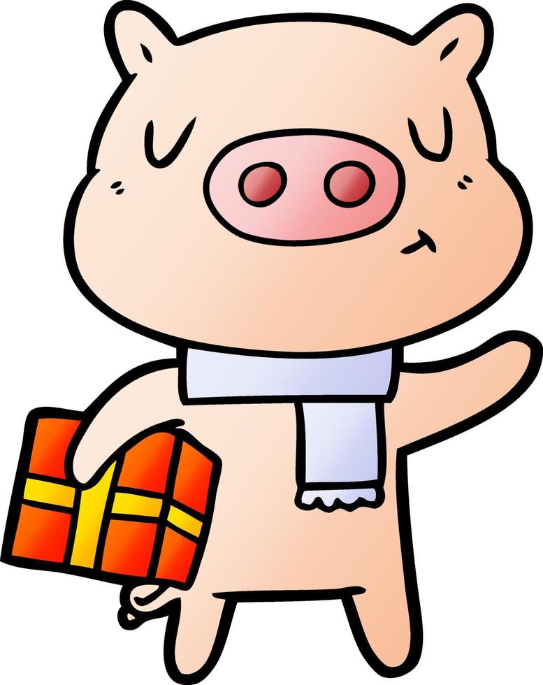 cerdo de navidad de dibujos animados vector