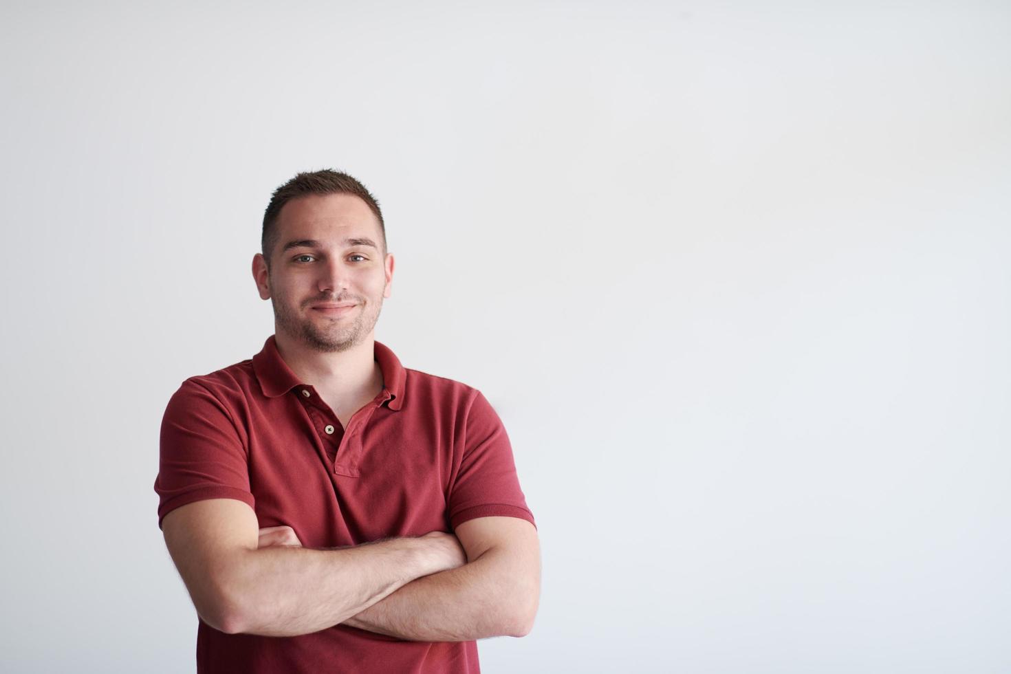 portrait of casual startup businessman wearing a red T-shirt photo