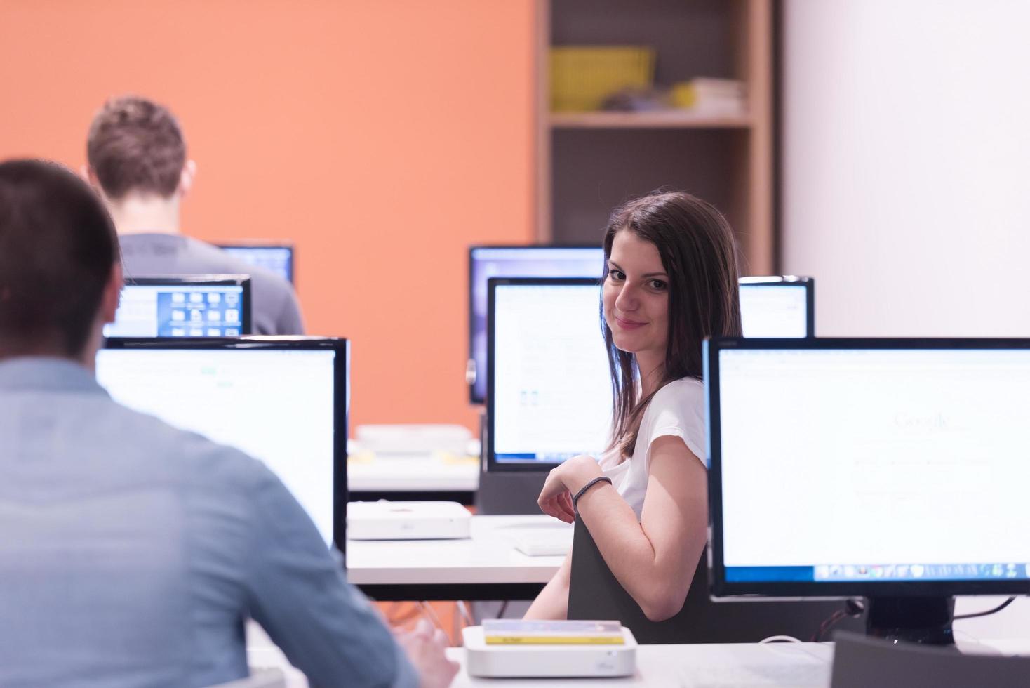 technology students group in computer lab school  classroom photo