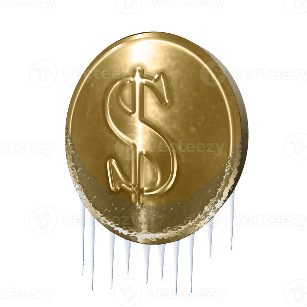 frozen gold coin 3d illustration with transparent background png