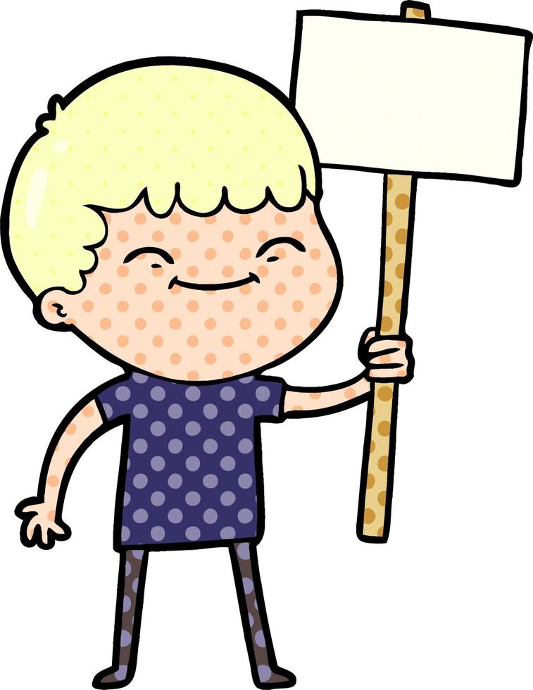 cartoon smiling boy with placard vector