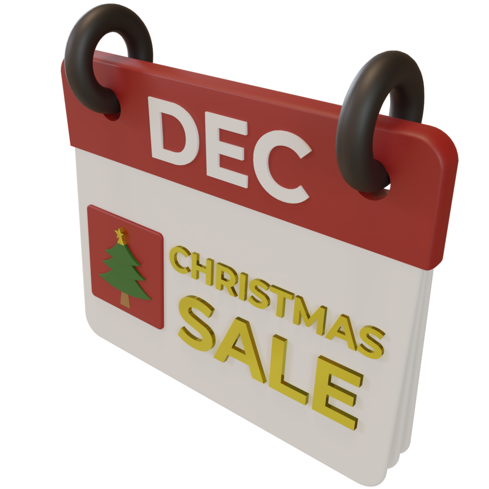 calendario navideño 3d con icono de árbol de navidad, para decoración navideña y promoción de ventas en redes sociales png