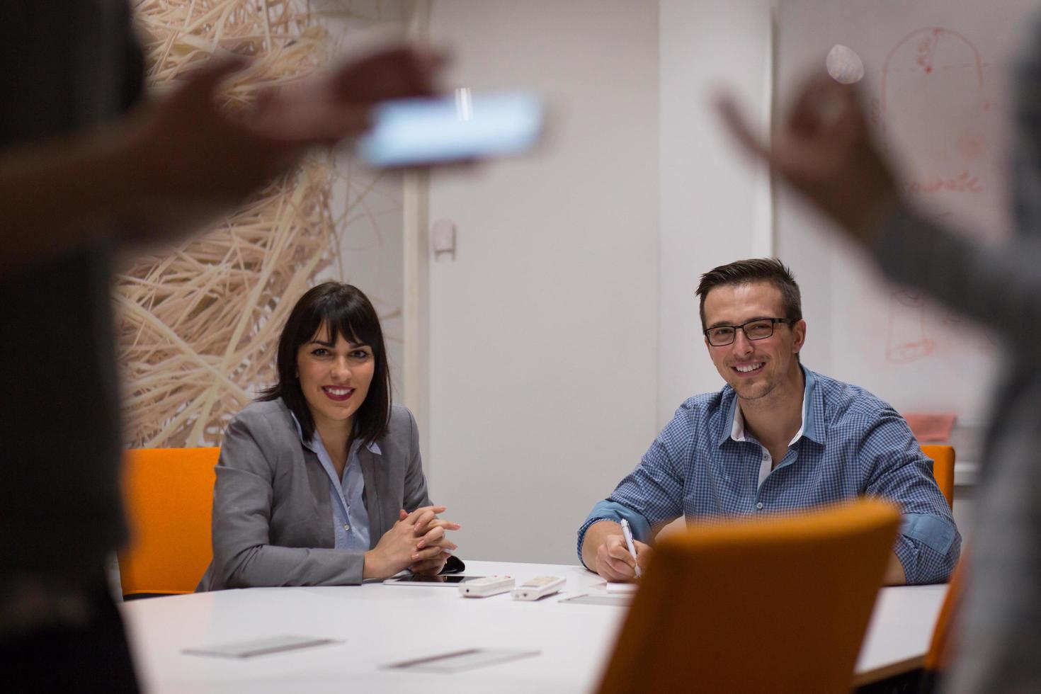 Business Team At A Meeting at modern office building photo