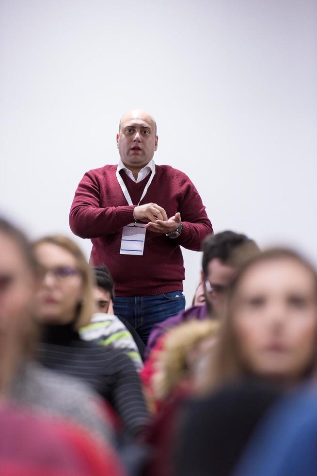 successful businessman giving presentations at conference room photo