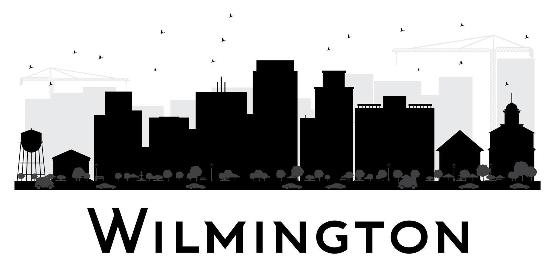 Wilmington City skyline black and white silhouette. 12447350 Vector Art
