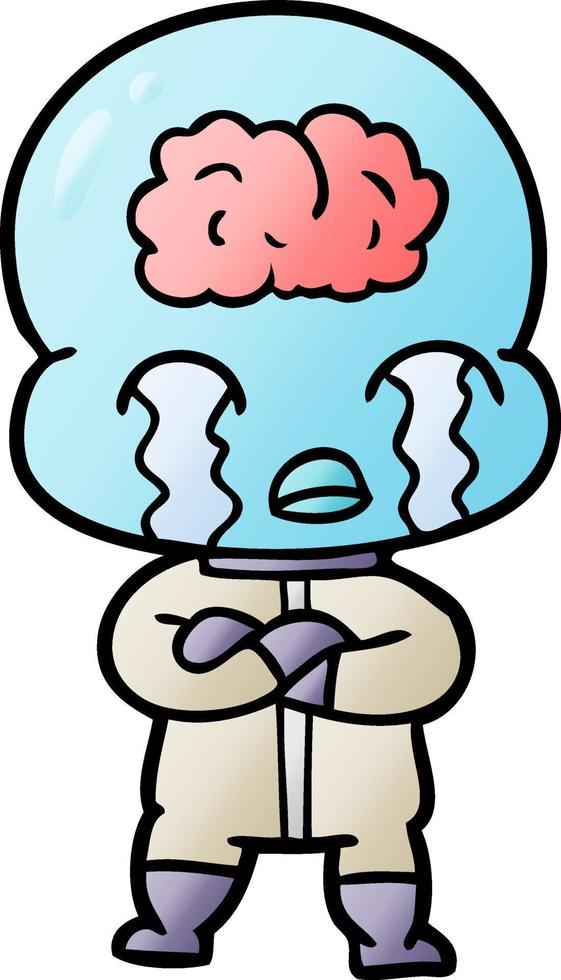 cartoon big brain alien crying vector