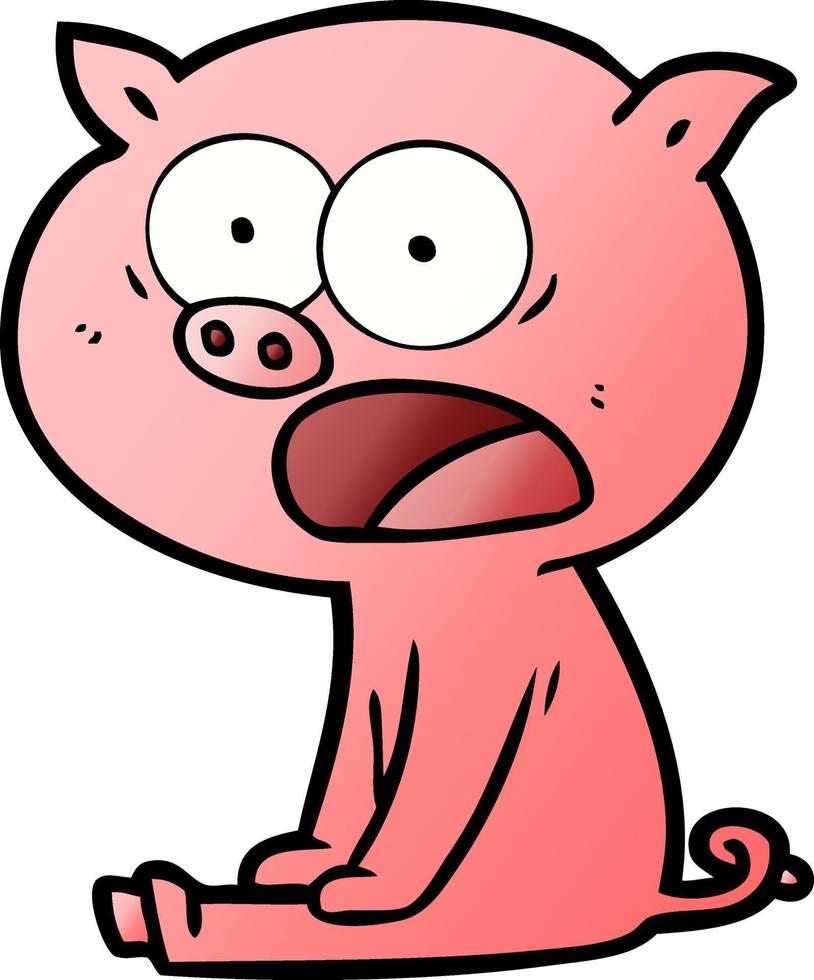 cartoon sitting pig shouting vector