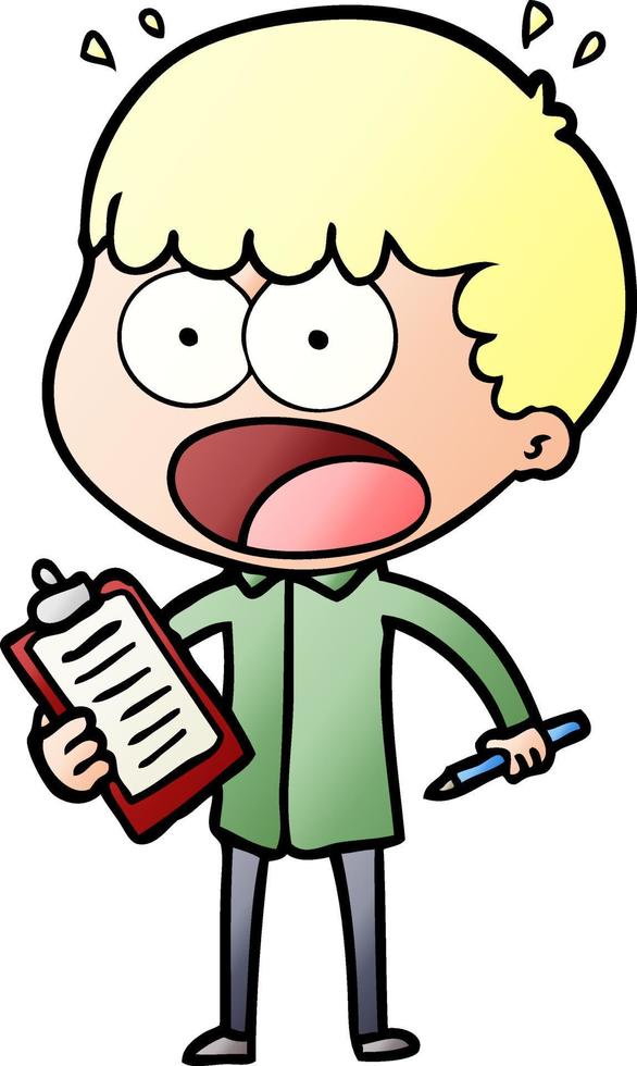 cartoon shocked man with clipboard and pen vector