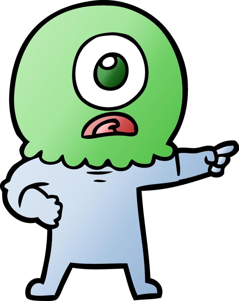 cartoon cyclops alien spaceman pointing vector