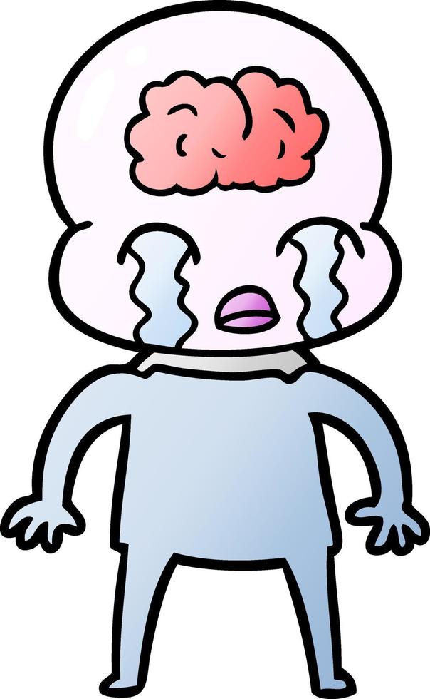 cartoon big brain alien crying vector